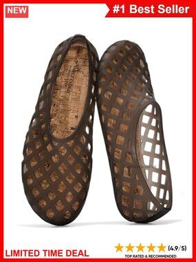 Jelly Flat Sandals Slip On Slide Sandals Cork Insole Water Resistant